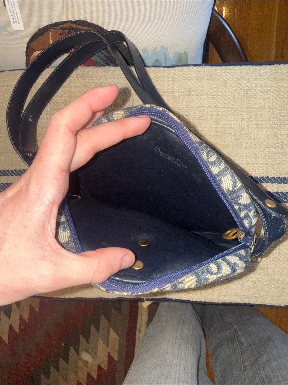 Dior Monogram Round Shoulder Bag - Navy/Beige
